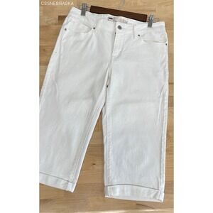 Levis White White Tab‎ Jeans Women White Cropped Cuffed Flap Pockets Size 6